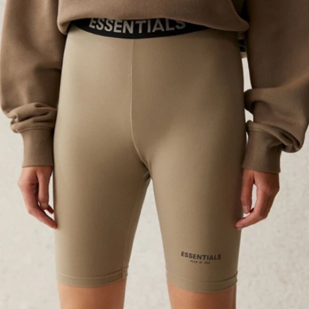 Essentials Tan Bike Shorts with Elastic Waistband